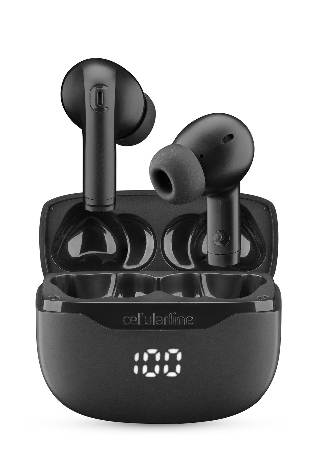 Cellularline Key Auricolari TWS In-Ear Bluetooth - 16 Ore Play Time, Custodia di Ricarica con Display LED, Controlli Touch, Ricarica USB-C, Design Tascabile