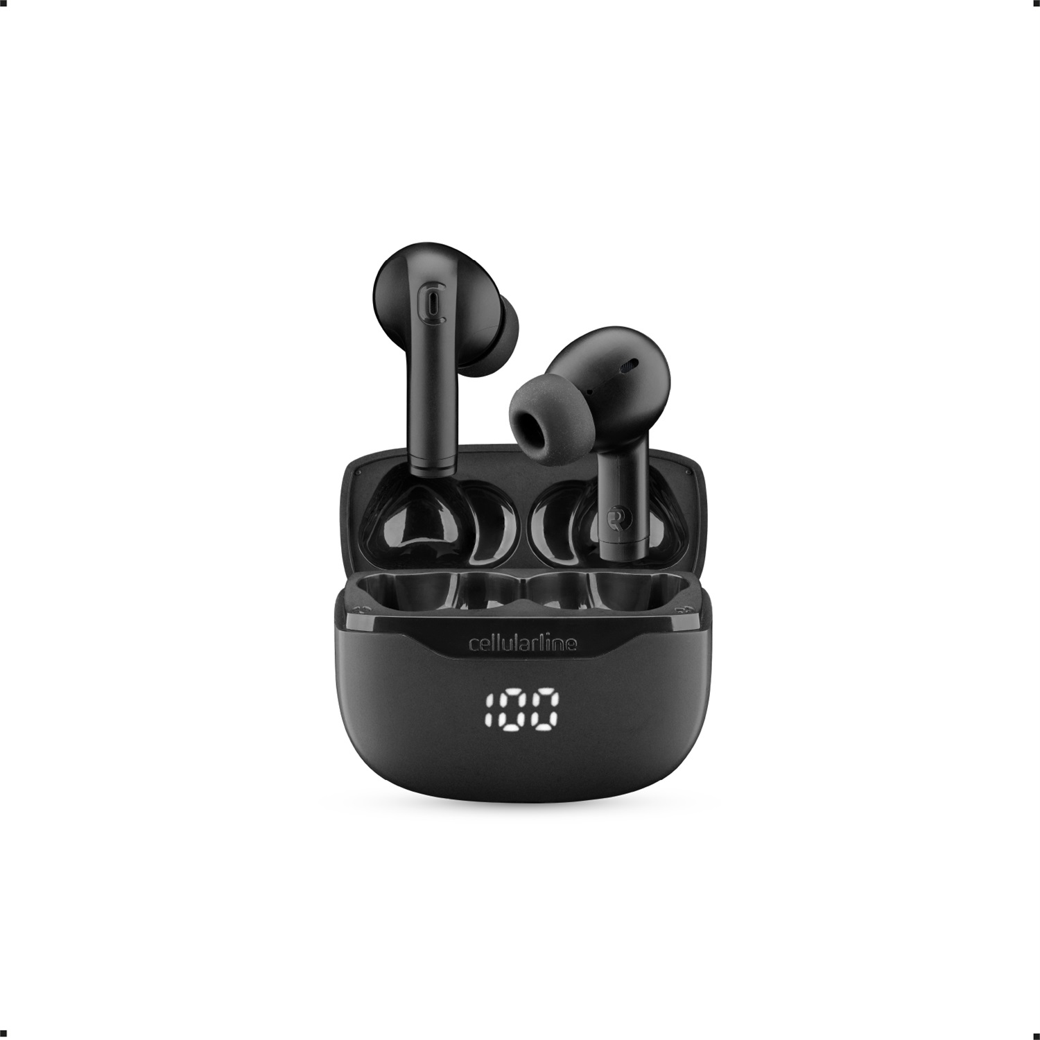 Cellularline Key Auricolari TWS In-Ear Bluetooth - 16 Ore Play Time, Custodia di Ricarica con Display LED, Controlli Touch, Ricarica USB-C, Design Tascabile