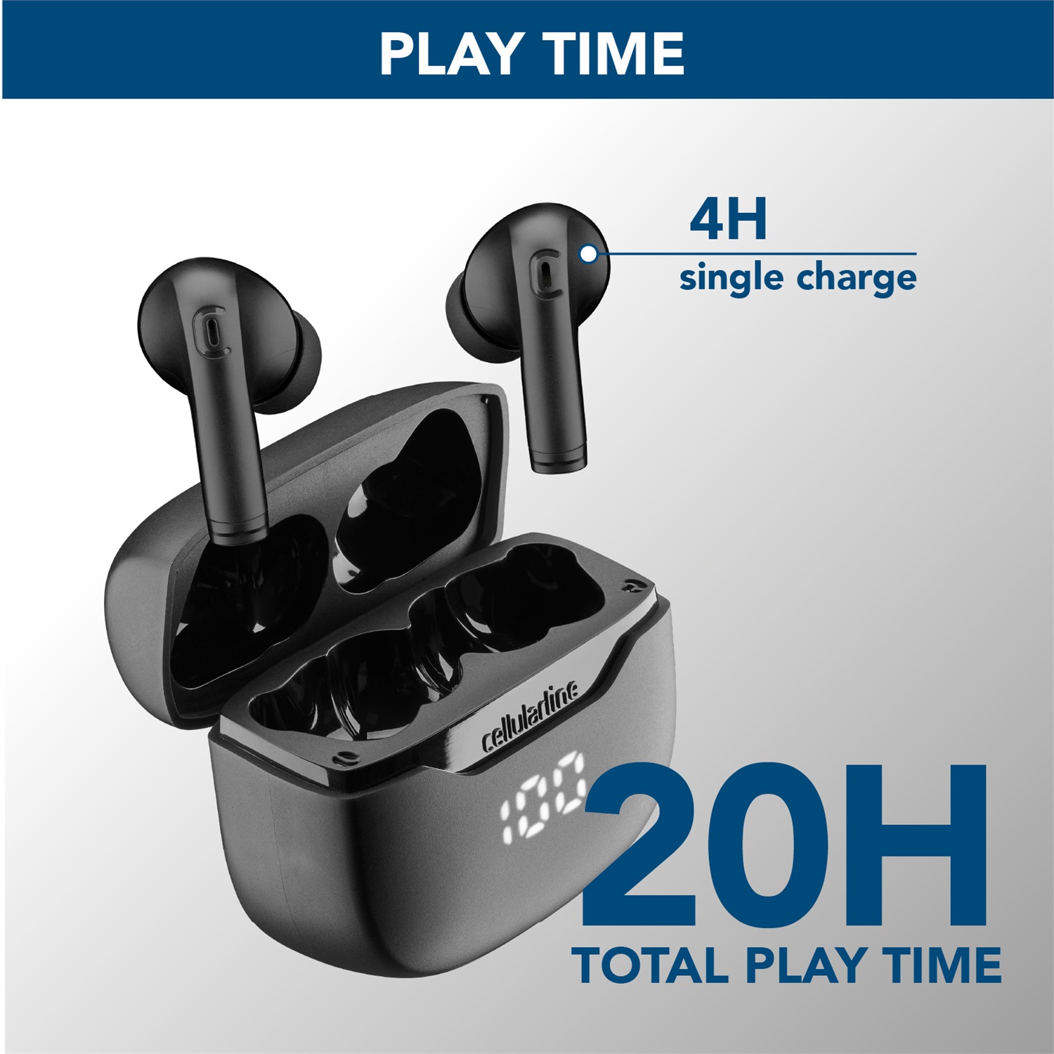 Cellularline Key Auricolari TWS In-Ear Bluetooth - 16 Ore Play Time, Custodia di Ricarica con Display LED, Controlli Touch, Ricarica USB-C, Design Tascabile