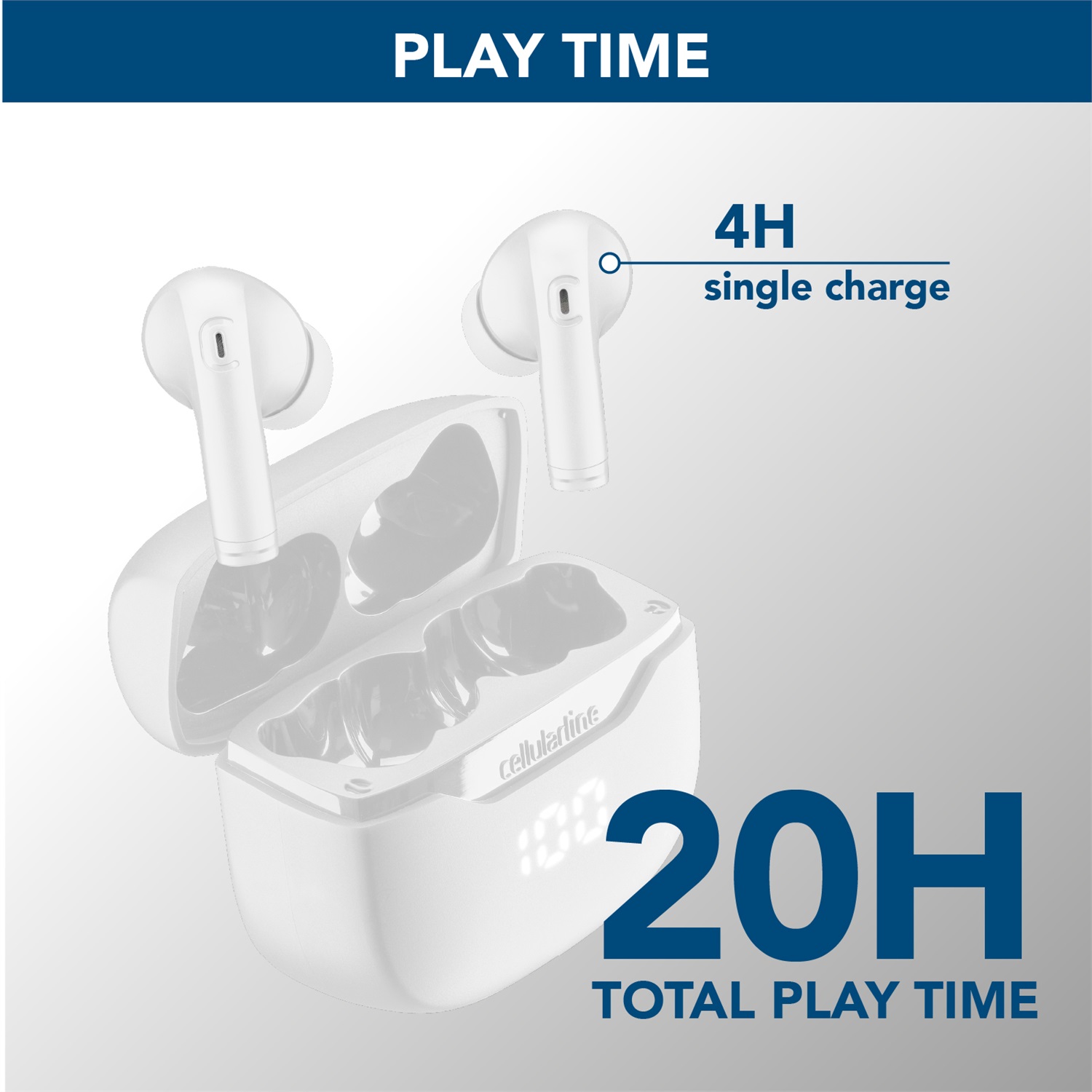 Cellularline KEY Auricolari In-Ear True Wireless - 16 Ore Play Time, Custodia di Ricarica con Display LED, Controlli Touch, Ricarica USB-C, Design Tascabile