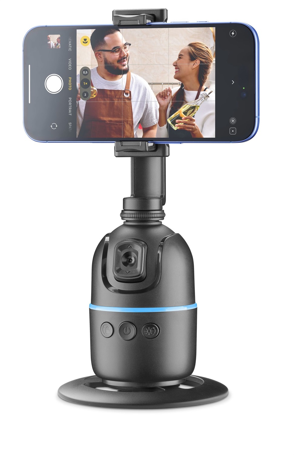 Cellularline FACECAM Supporto Smartphone con Riconoscimento Facciale 360°, Telecomando Bluetooth, Gesture Control, Regolabile in Altezza, Inquadratura Automatica, Compatibile con Treppiede, Nero