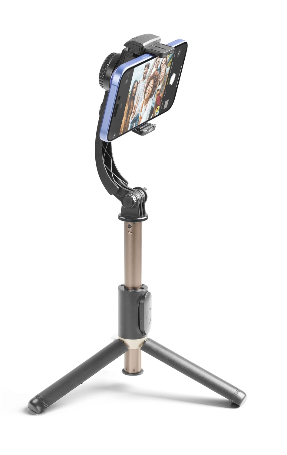 Cellularline FREEMOTION Gimbal 3 in 1 - Stabilizzatore Anti-Shake Intelligente, Selfie Stick, Treppiede, Telecomando Bluetooth, Alluminio, Riprese Verticali e Orizzontali, Nero