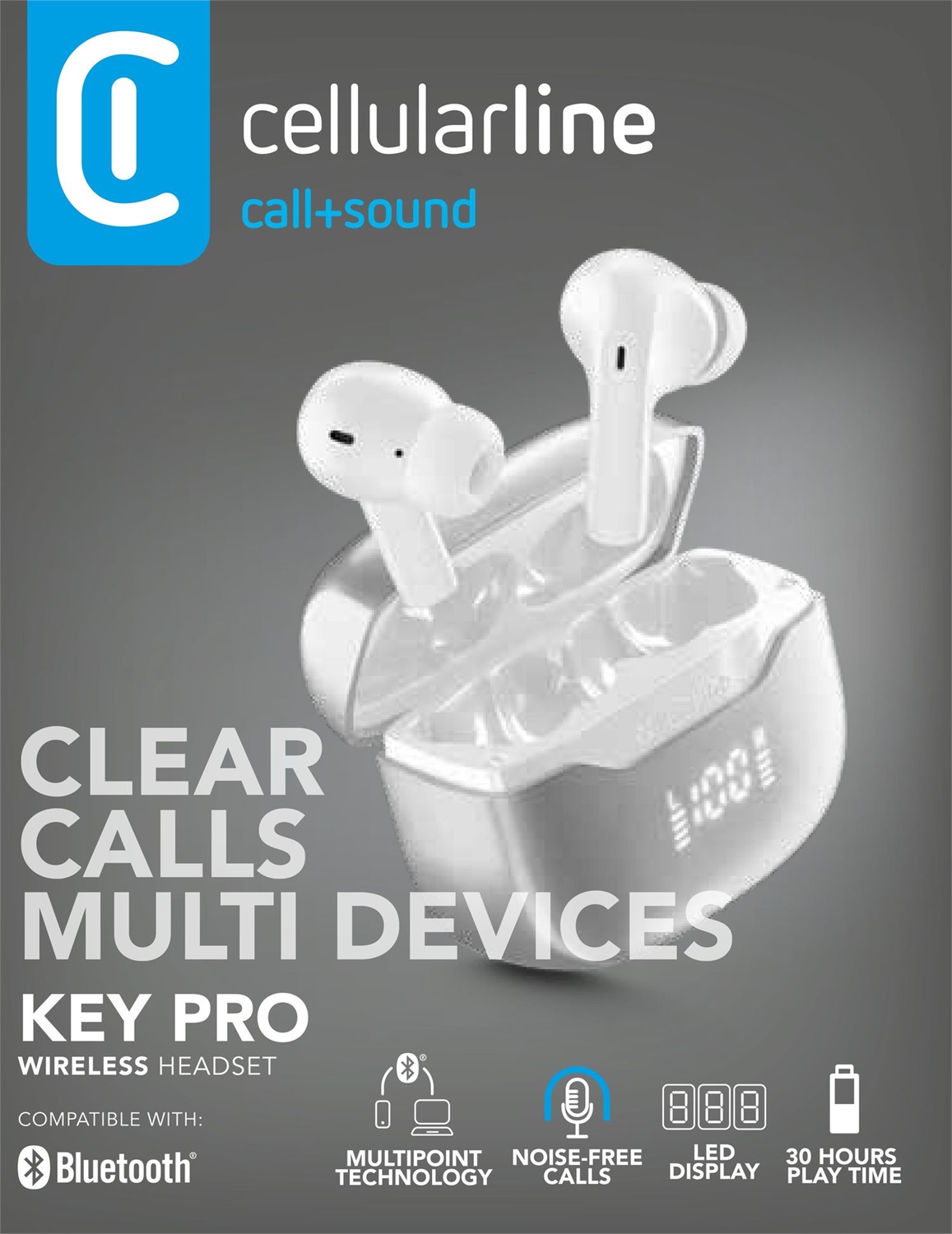Cellularline KEY PRO Auricolari In-Ear con ENC, 4 Microfoni, 30 Ore di Playtime e Controlli Touch - Nero