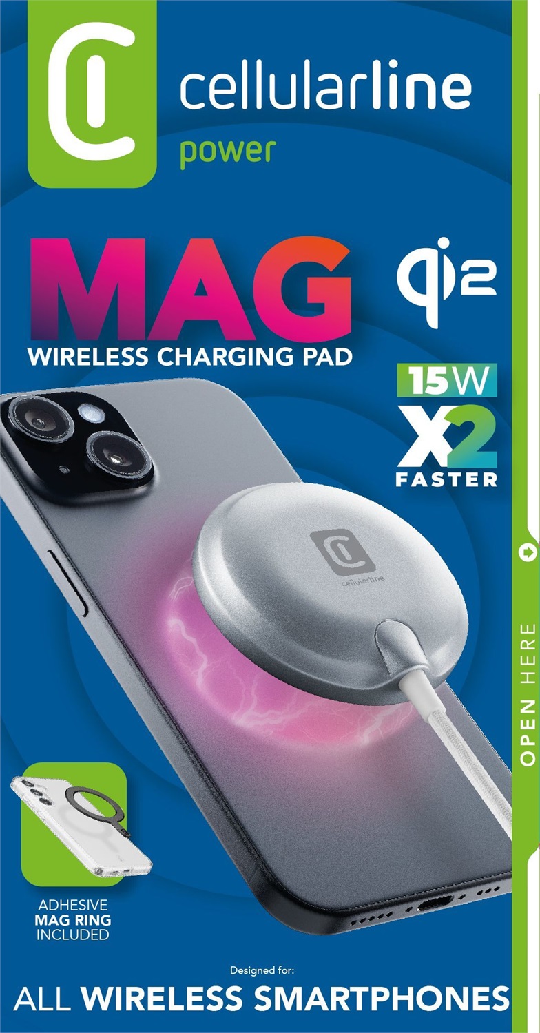 Cellularline Mag Qi2 Pad di Ricarica Wireless Magnetica 15W - Bianco