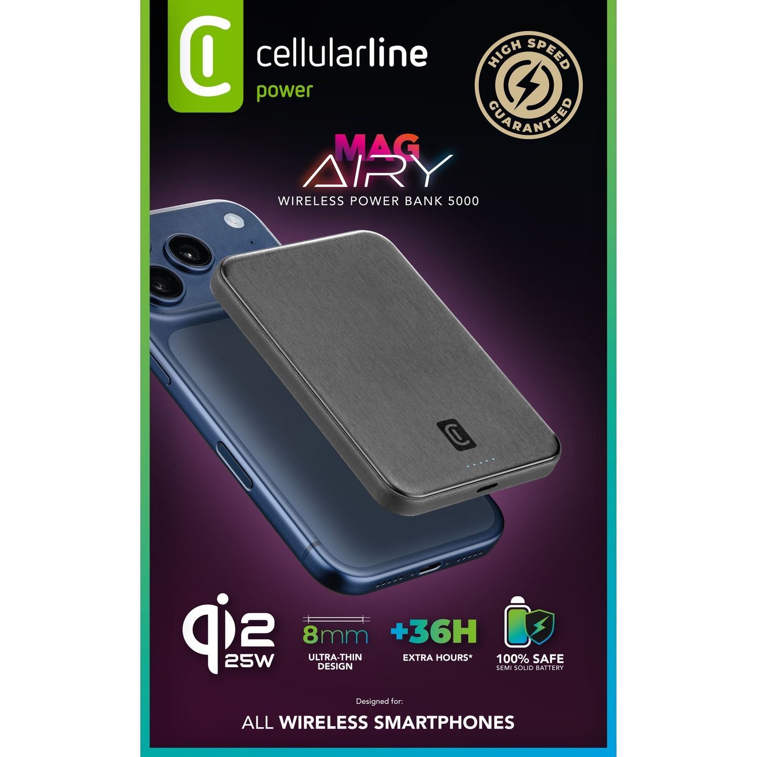 Cellularline Power Bank Mag Airy 5000mAh Qi2 25W - Ultra-sottile e Sicuro