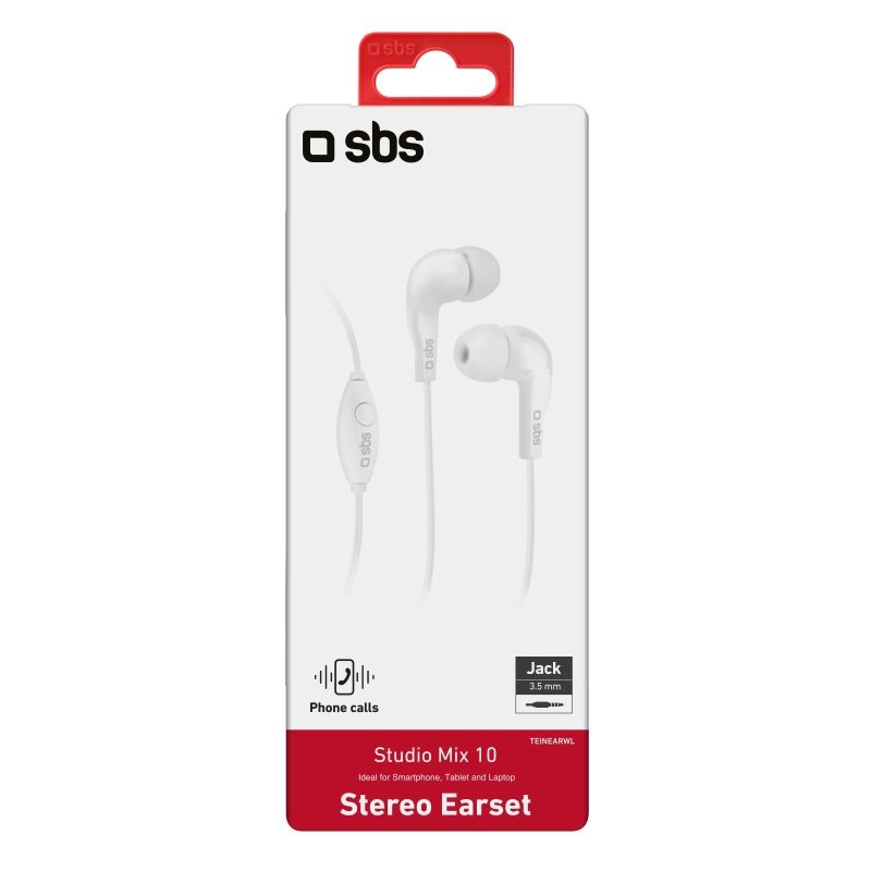 SBS Auricolari In-ear Studio Mix 10 Cablati Bianco con Microfono e Tasto Risposta, Universali per Smartphone