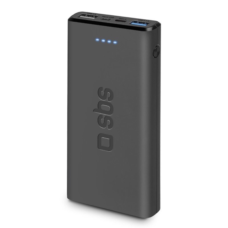 SBS Power Bank 10.000 mAh Extra Slim Nero - Due Porte USB con Ricarica Rapida 2.1A Intelligent Charge (IC)