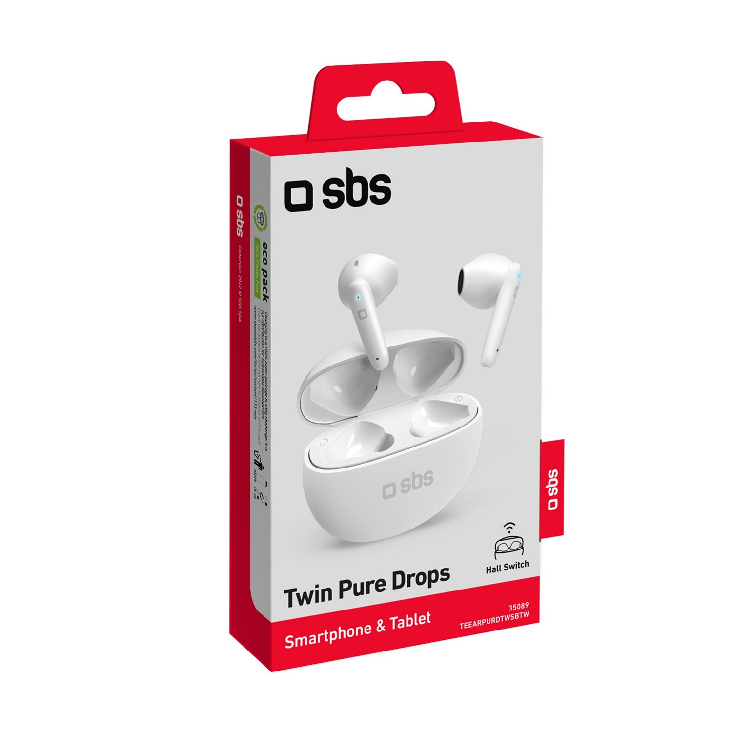 SBS Twin Pure Drops - Cuffie Auricolari Semi In-Ear True Wireless Stereo con Microfono HD e Controlli Touch, Autonomia di 35 Ore