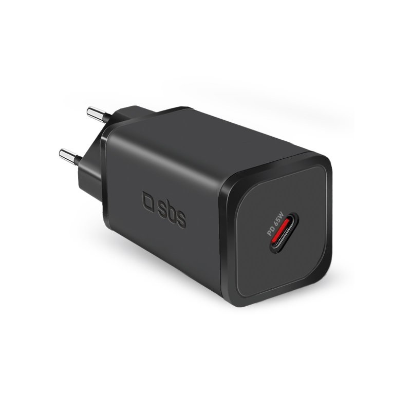 SBS TETRGAN1C65W - Alimentatore da rete USB-C 65W compatibile con smartphone, tablet e laptop - Nero