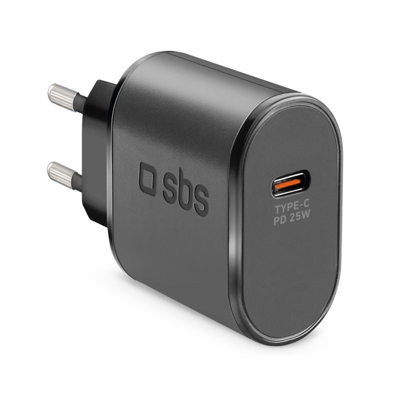 SBS TETR1CPD25 Caricabatterie da rete 25W USB-C Nero con Power Delivery e Ricarica Rapida per Smartphone e Tablet