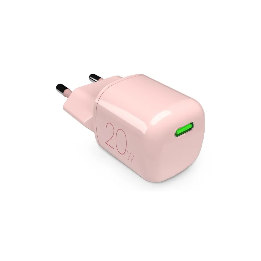 PURO MiniPro Caricabatterie da Parete 20W USB-C Rosa con Tecnologia GaN - Ricarica Rapida e Sicura
