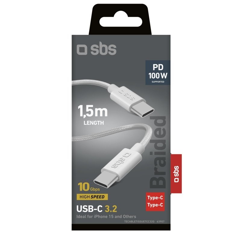 SBS TECABLETISSUETCC32G Cavo USB-C a USB-C 3.2 100W 10 Gbps 1,5 m Grigio