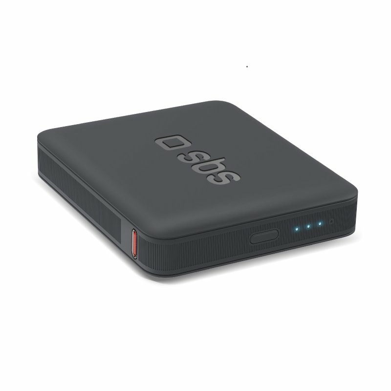 SBS NanoTube Power Bank 5000 mAh - Sottile e Compatto, USB-C Power Delivery, Ricarica Rapida, 10W, Nero