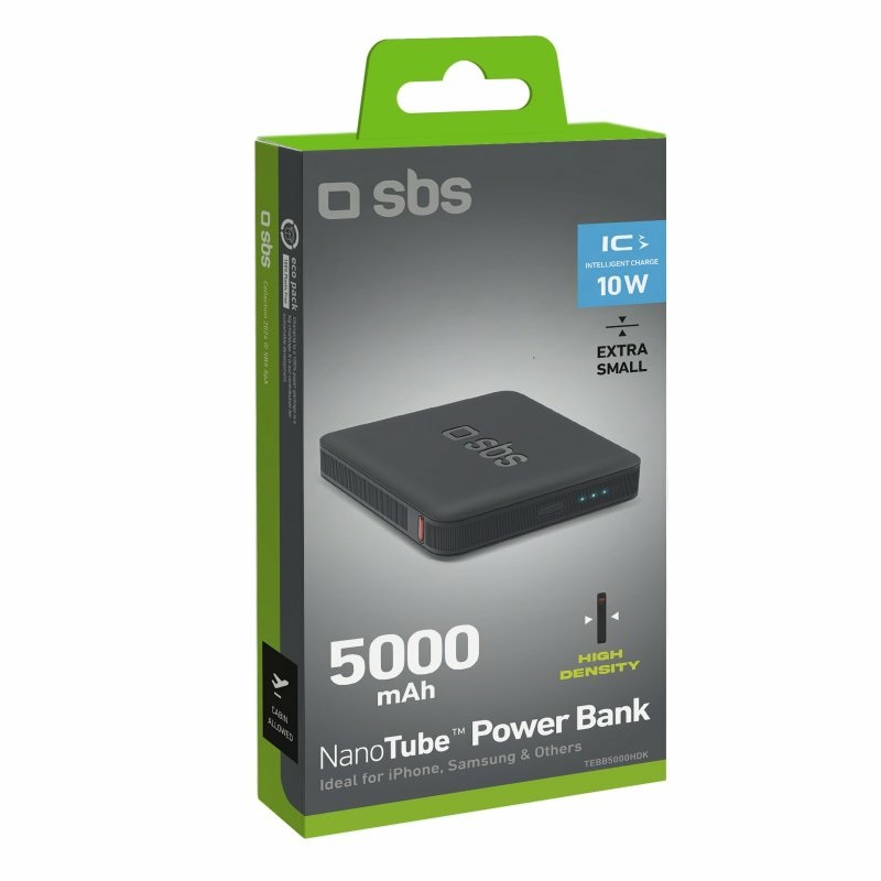 SBS NanoTube Power Bank 5000 mAh - Sottile e Compatto, USB-C Power Delivery, Ricarica Rapida, 10W, Nero