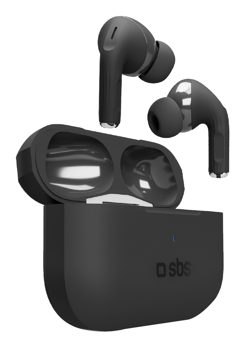 SBS Air Kab Max TWS - Cuffie Auricolari In-Ear True Wireless Stereo con Custodia Ricarica Wireless, Hall Switch, Dual Leader, Autonomia 5h, Comandi Touch - Nero