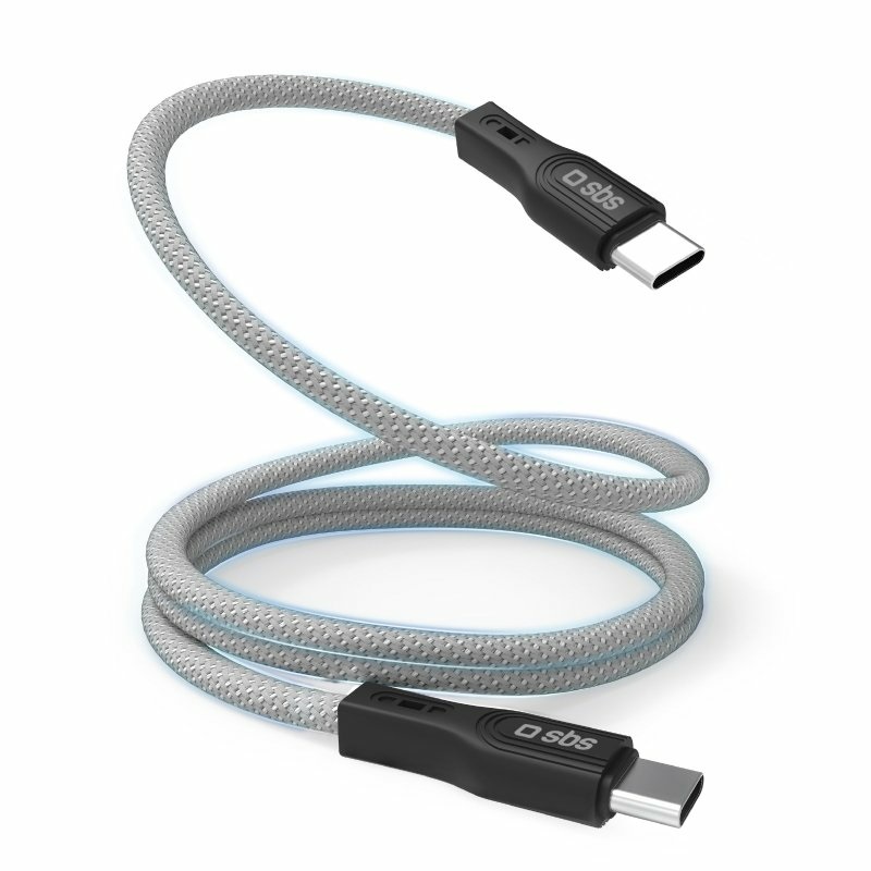 SBS Cavo USB-C - USB-C Magnetico Intrecciato, 1 Metro, Supporta fino a 60W, Cavo Antigroviglio, Ricarica e Trasferimento Dati 480Mbit/s, Grigio