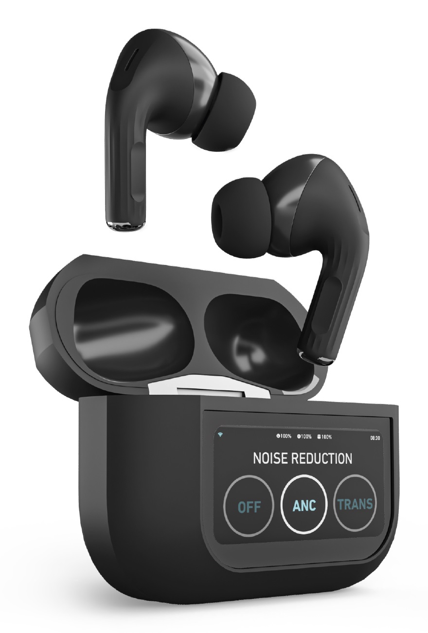 SBS Mood TWS - Cuffie Auricolari In-Ear True Wireless Stereo (TWS) con ANC Antirumore, Display LCD Touch, Custodia di Ricarica, Controlli Touch e Modalità Trasparenza, Nero