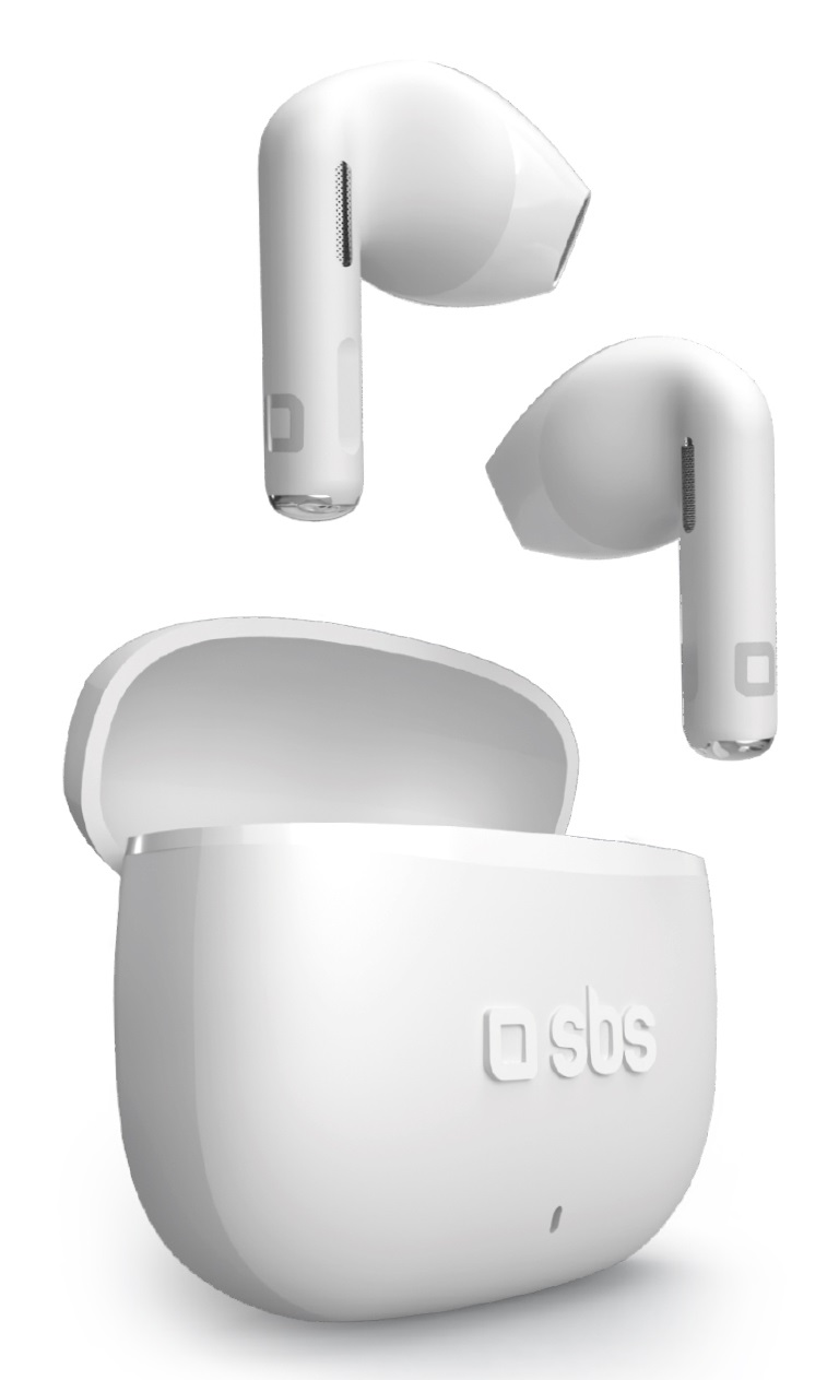 SBS Go Pods TWS - Cuffie Auricolari Semi In-Ear True Wireless Stereo, Bluetooth 5.0, Custodia di Ricarica, Microfono Integrato, Controlli Touch, 12 Ore di Riproduzione, Bianco