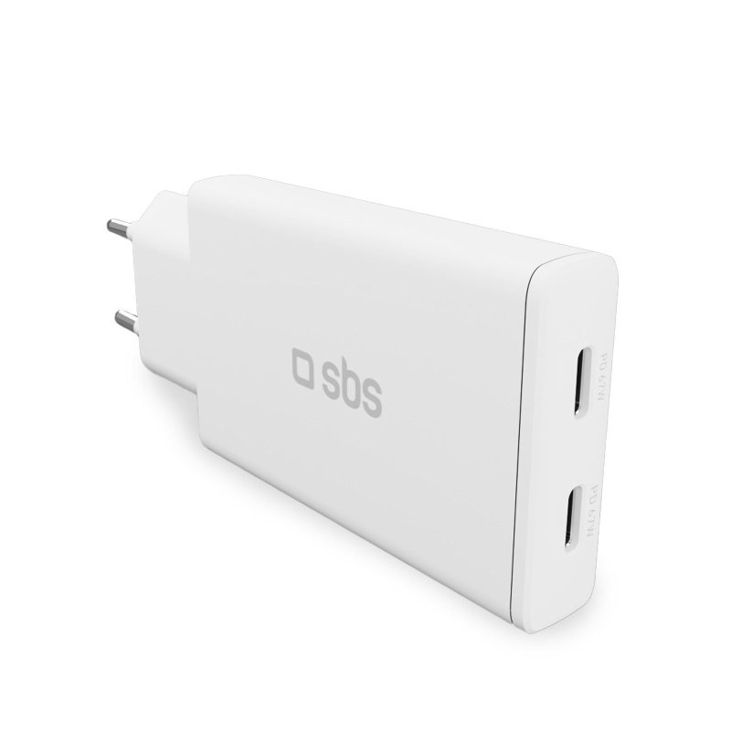 SBS TETRGAN2C70SLIM Caricabatterie Esterno USB-C 67W con Ricarica Rapida per Telefono, Computer Portatile e Tablet - Bianco