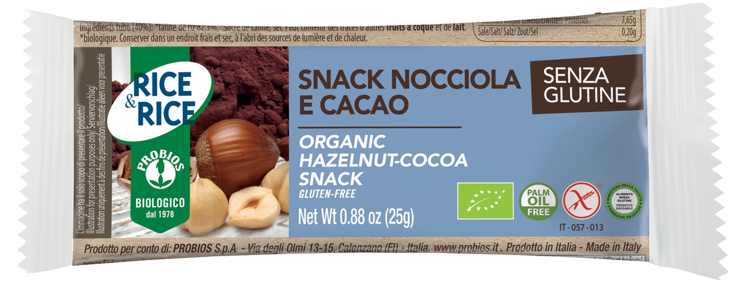 Probios Rice&Rice Snack di Riso alla Nocciola e Cacao 25g - Senza Glutine e Senza Lievito