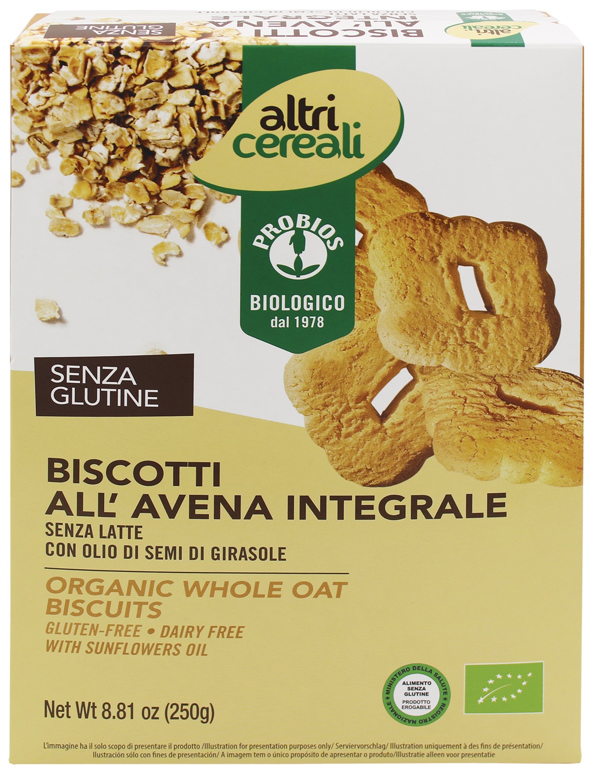 Probios Altricereali Biscotti All'Avena Integrali Senza Glutine BIO 250 g