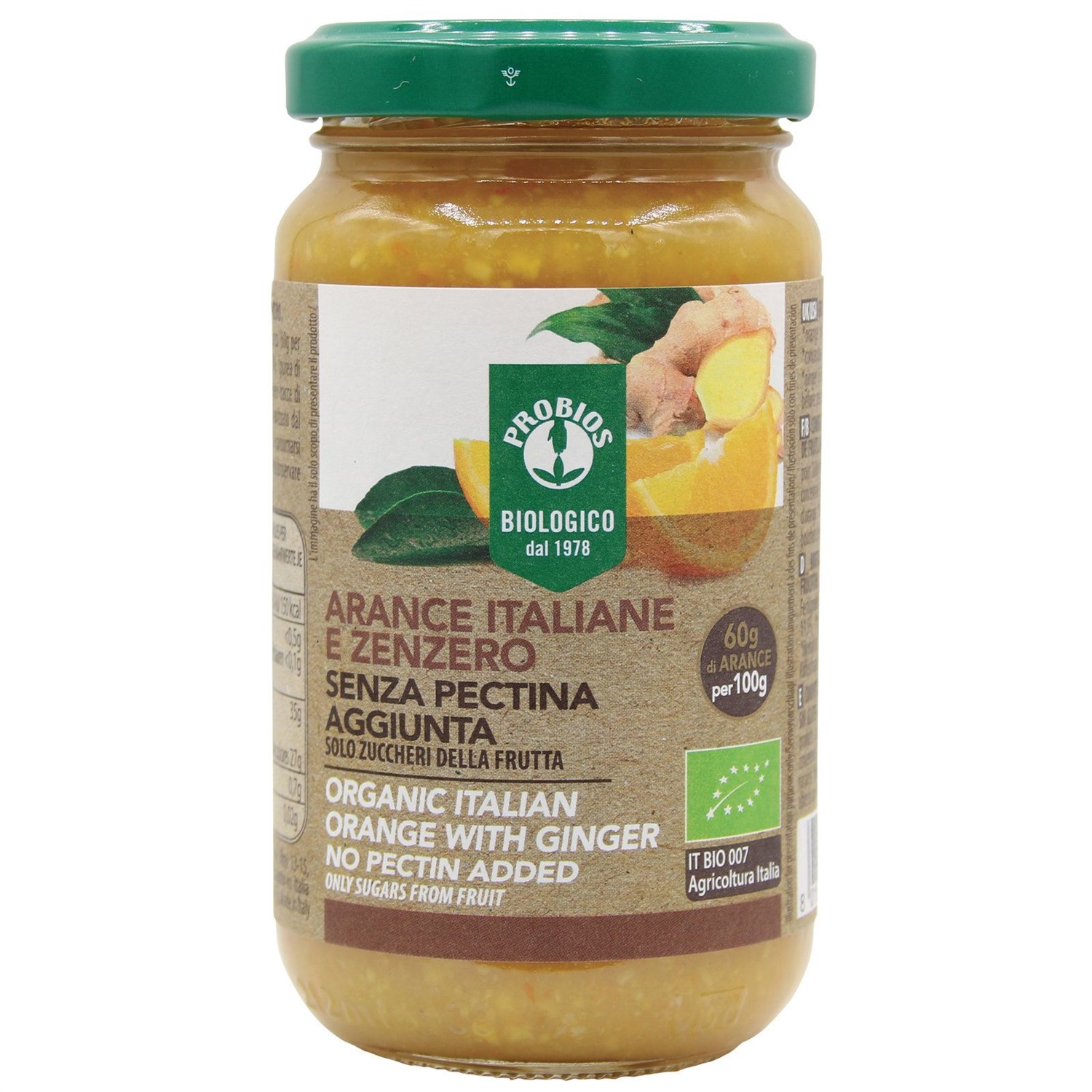 Probios Composta Biologica di Arance Italiane e Zenzero 220 g - Senza Pectina Aggiunta