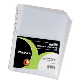 Methodo Buste a Perforazione Universale in Polipropilene Alto Spessore 22x30 cm - Confezione da 50 pz - Finitura Liscia