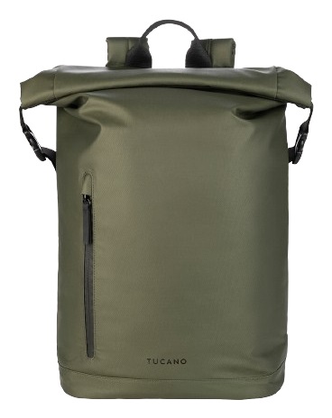 Tucano Zaino Rollo 15.6'' Verde Militare - Chiusura Arrotolabile, Tessuto Riciclato, Resistente all'Acqua