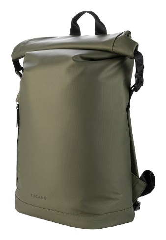 Tucano Zaino Rollo 15.6'' Verde Militare - Chiusura Arrotolabile, Tessuto Riciclato, Resistente all'Acqua