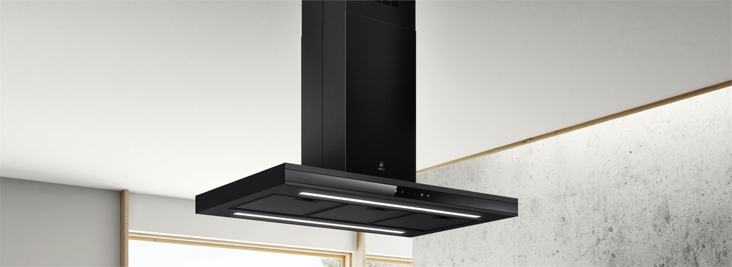 Elica ADELE ISLAND BL MAT/A/90 X 60 - Cappa ad Isola 90x60cm Nero Effetto Soft Touch Vetro Nero, Potenza 630 m³/h, Classe A