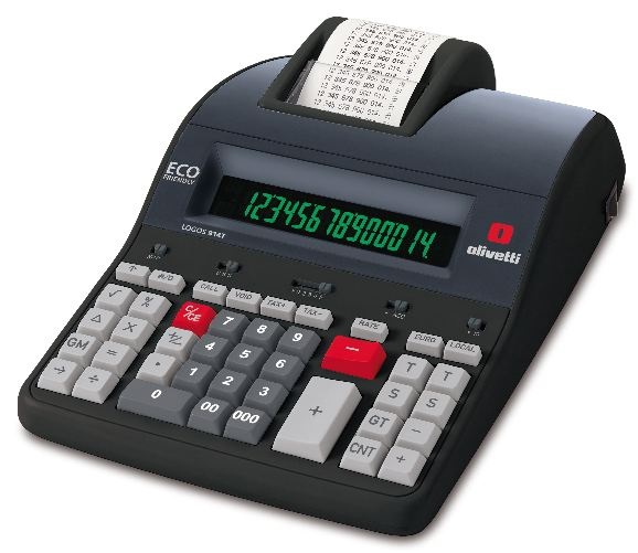 Olivetti Logos 914T - Calcolatrice scrivente da tavolo con stampante termica, display LCD 14 cifre, funzioni avanzate