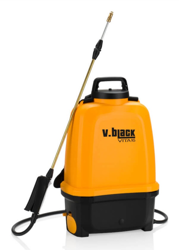 Volpi V-BLACK VITA 16 - Pompa Irroratrice Elettrica a Batteria da Giardino a Spalla, 16 L, Pressione Massima 5 Bar, Ugello Regolabile