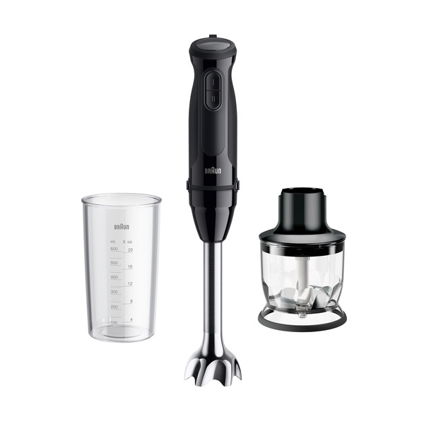 Braun MultiQuick 3 MQ30201M Frullatore ad Immersione 900 W Nero con Tritatutto 350 ml e Bicchiere Graduato 600 ml