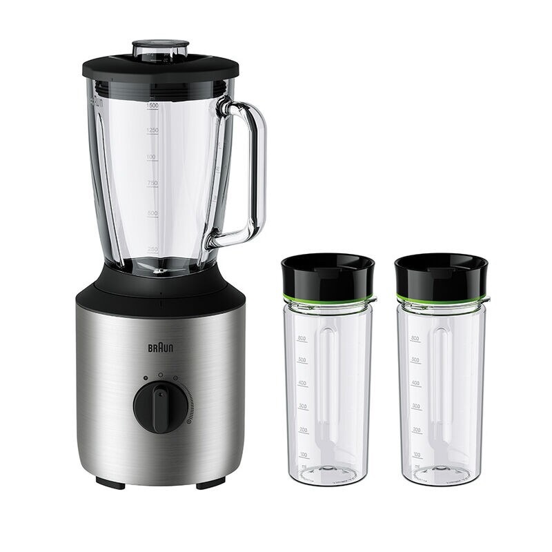 Braun SIJB 3272 SI Frullatore da Tavolo 1,5 L 800 W in Acciaio Inossidabile con 2 Bottiglie Smoothie2Go