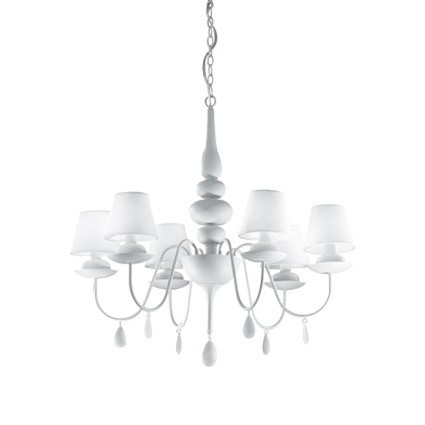 Ideal Lux Blanche SP6 Lampada a Sospensione 6 Luci E14 Bianco - Diametro 78 cm, Altezza Regolabile 96-186 cm