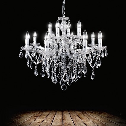 Ideal Lux FLORIAN SP12 CROMO Lampada a Sospensione 12 Luci con Pendagli in Cristallo - Dimensioni D 720 x H min 900 / max 1200 mm