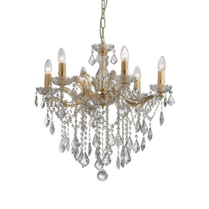 Ideal Lux FLORIAN SP6 Lampada a Sospensione Oro 6 Luci con Pendagli in Cristallo