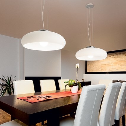 Ideal Lux ARIA SP1 Lampada a Sospensione in Vetro Bianco E27 60 W, Regolabile in Altezza