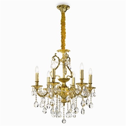 Ideal Lux GIOCONDA SP6 Lampada a Sospensione Oro 6 Luci con Pendagli in Cristallo