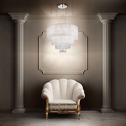 Ideal Lux Lampada a Sospensione Opera SP6 E27, 6 Luci, Cromo e PVC, Diametro 71 cm