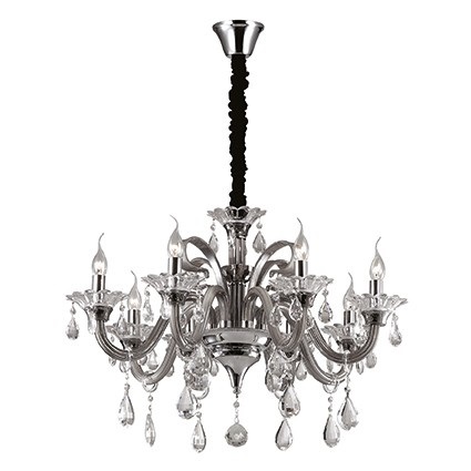 Ideal Lux COLOSSAL SP8 Lampada a Sospensione Grigia 8 Luci E14 Metallo Cromato e Vetro Soffiato