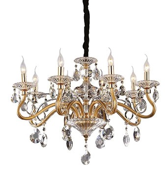 Ideal Lux Negresco SP8 Lampada a Sospensione 8 Luci in Metallo Dorato e Vetro Trasparente, Dimensioni D 735 x H min 755 / max 1550 mm