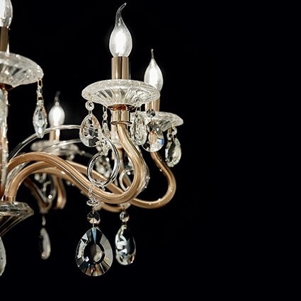 Ideal Lux Negresco SP8 Lampada a Sospensione 8 Luci in Metallo Dorato e Vetro Trasparente, Dimensioni D 735 x H min 755 / max 1550 mm