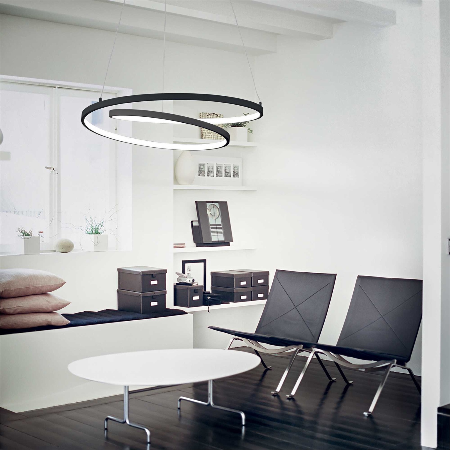 Ideal Lux Oz SP D80 ON-OFF NERO - Lampada a Sospensione LED con Diffusore in Gomma Opale, Dimensioni D 800 x H min 390 / max 2240 mm