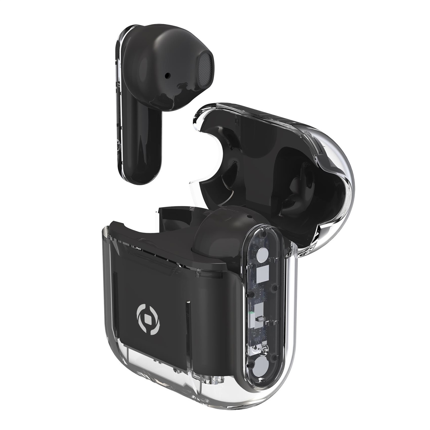 Celly SHEER Auricolari True Wireless Stereo (TWS) In-ear Nero e Trasparente - Musica e Chiamate, Ricarica Veloce in 2 Ore, Compatibili con Smartphone e Tablet
