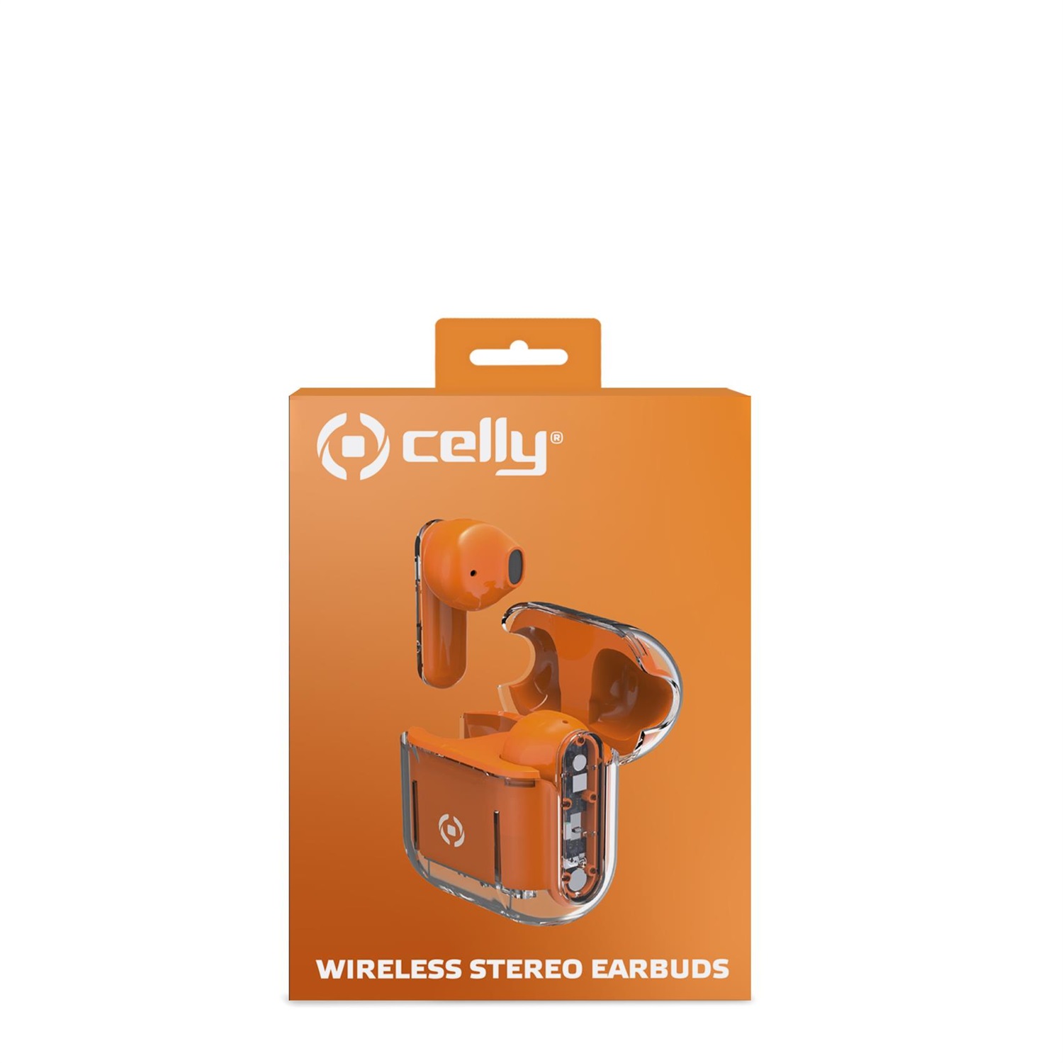 Celly SHEER Auricolari True Wireless Stereo (TWS) In-ear Arancione e Trasparente con Custodia, Ricarica Veloce, Microfono Integrato