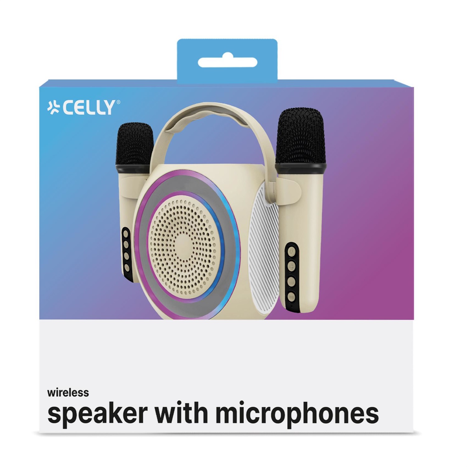 Celly PARTYMIC2 Bianco - Speaker Wireless con Due Microfoni, Luci RGB, Potenza 6 W