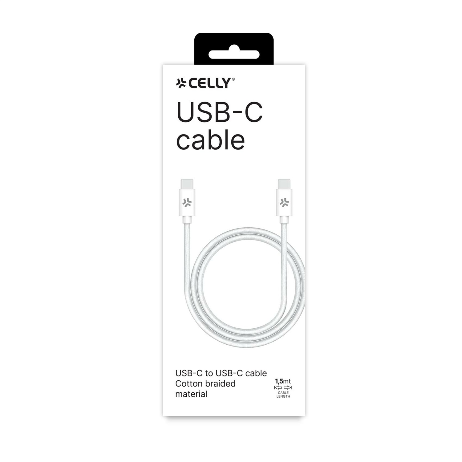 Celly Cavo USB-C a USB-C 1,5 m Bianco in Tessuto Intrecciato - Ricarica Rapida fino a 60W