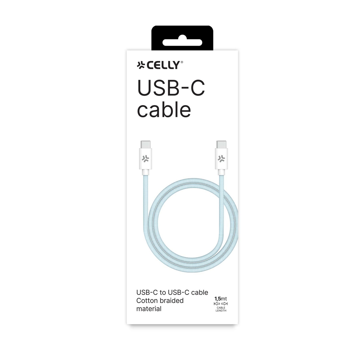 Celly Cavo USB-C a USB-C 1,5 m in Tessuto Intrecciato Blu/Azzurro, Ricarica Rapida fino a 60W