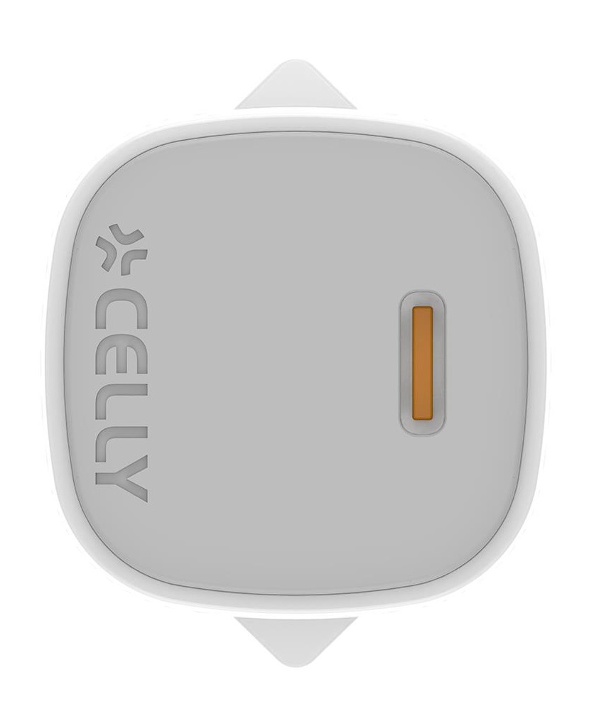 Celly UPTC1USBC20WCTL Caricabatterie da Muro 20W con Cavo USB-C a Lightning Incluso - Tecnologia GaN, Ricarica Veloce e Sicura, Bianco
